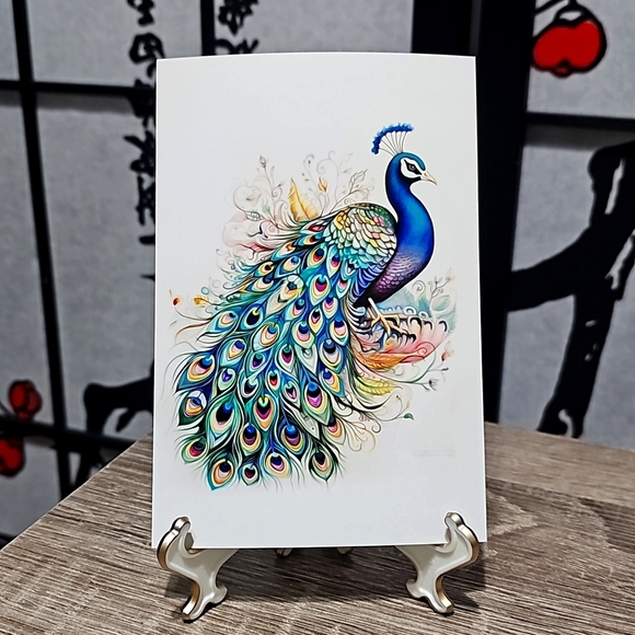 4x6 Peacock Bird Watercolor Oil‎ Painting Fantasy Art Print - Picture 5 of 5